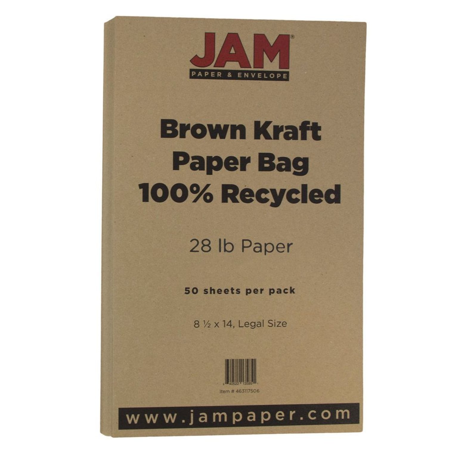 JAM Paper 8.5 x 14 Multipurpose Paper, 28 lbs., Brown Kraft Paper Bag, 50 Sheets/Pack (463117506)