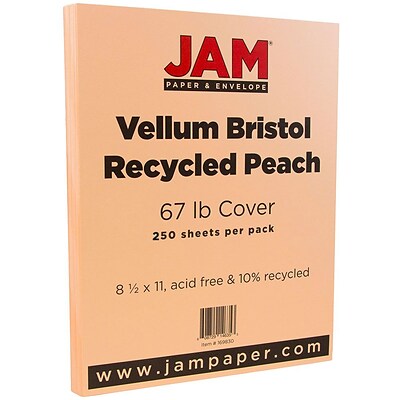 JAM Paper® 8 1/2 x 11 Vellum Bristol 67lb Cover Cardstock, Peach, 250/Pack (0169830B)