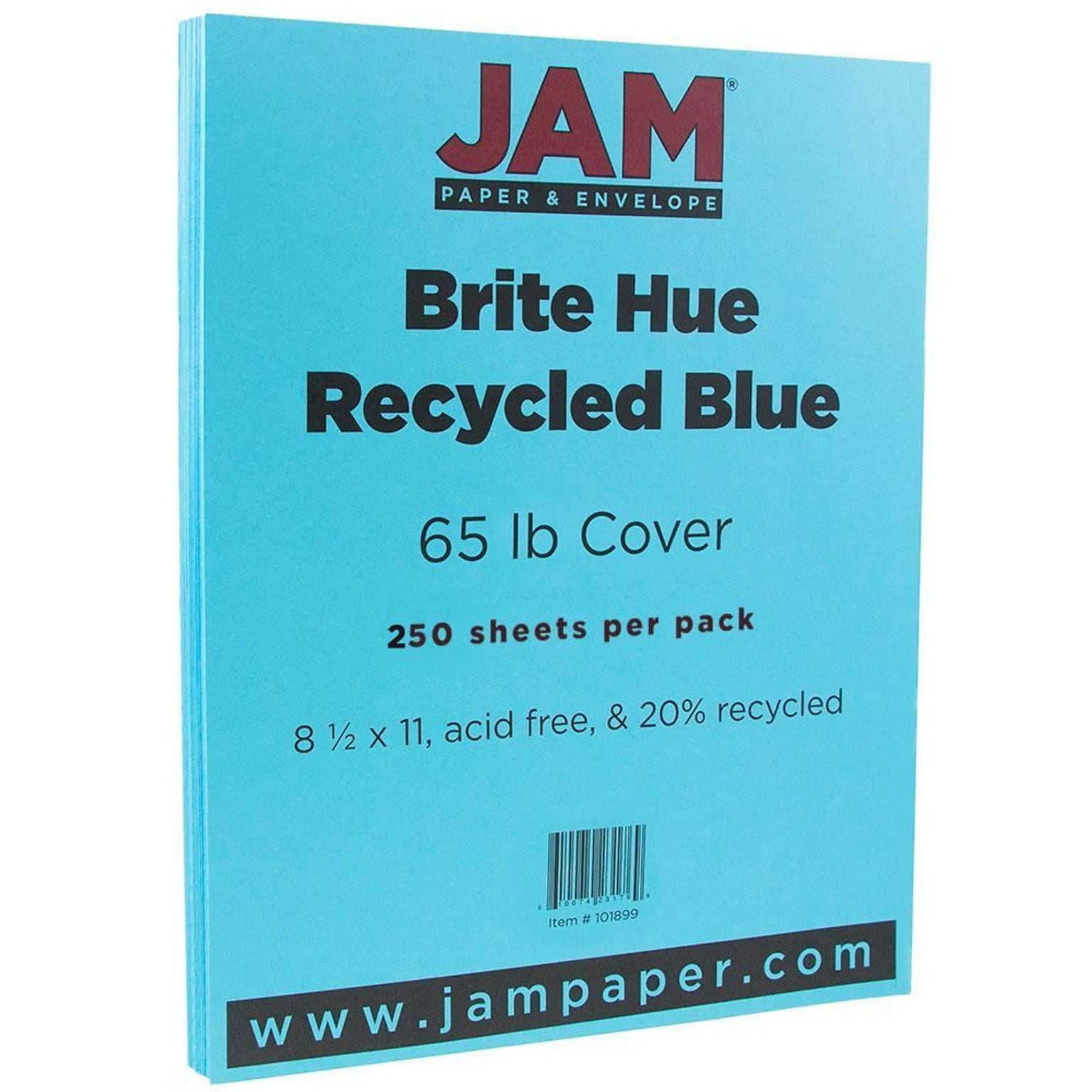 JAM Paper® Bright Color Cardstock, 8.5 x 11, 65lb Blue Recycled, 250/ream (101899B)