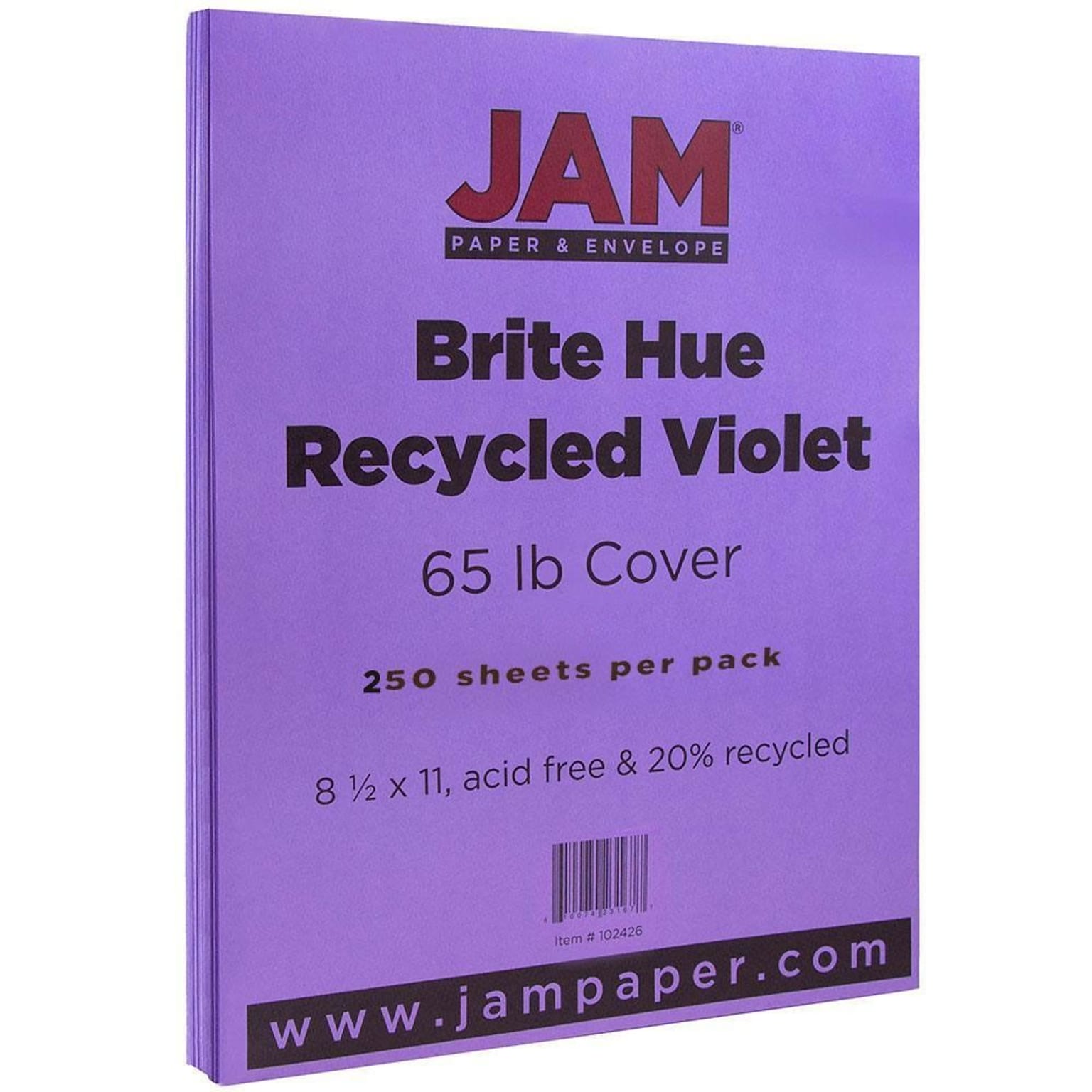 JAM Paper 65 lb. Cardstock Paper, 8.5 x 11, Violet Purple, 250 Sheets/Ream (102426B)