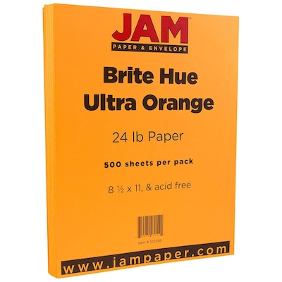 JAM Paper Smooth Colored 8.5" x 11" Copy Paper, 24 lbs., Ultra Orange, 500 Sheets/Ream (102558B)