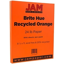 JAM Paper Smooth Colored 8.5 x 11 Paper, 24 lbs., Orange Recycled, 500 Sheets/Ream (103655B)