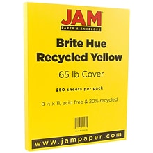 JAM Paper® Bright Color Cardstock, 8.5 x 11, 65lb Yellow Recycled, 250/ream (104018B)