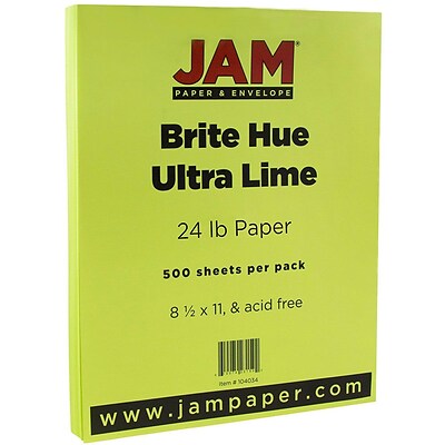 JAM Paper® Colored 24lb Paper, 8.5 x 11, Ultra Lime Green, 500 Sheets/Ream (104034B)