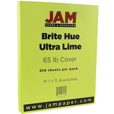 JAM Paper® Bright Color Cardstock, 8.5 x 11, 65lb Ultra Lime Green, 250/ream (104067B)