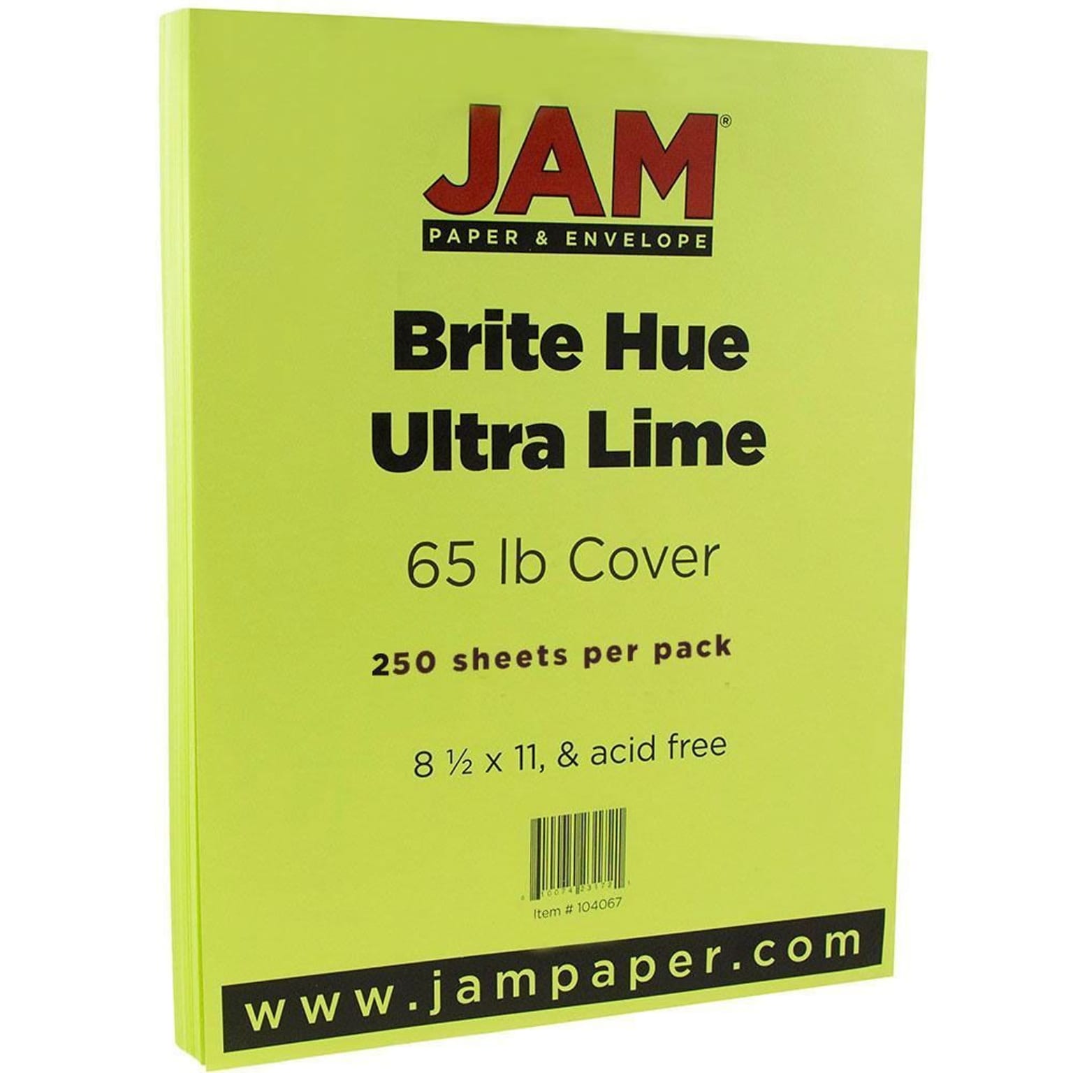 JAM Paper® Bright Color Cardstock, 8.5 x 11, 65lb Ultra Lime Green, 250/ream (104067B)