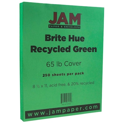 JAM Paper® Bright Color Cardstock, 8.5 x 11, 65lb Green Recycled, 250/ream (104190B)