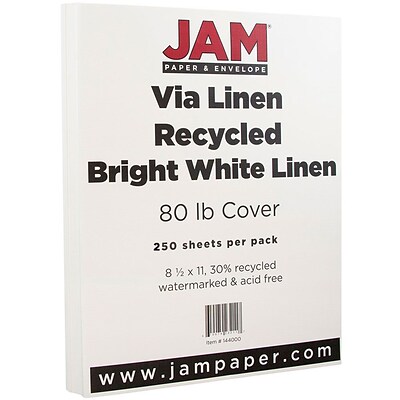 JAM Paper® Strathmore Cardstock, 8.5 x 11, 80lb Bright White Linen, 250/box (144000B)