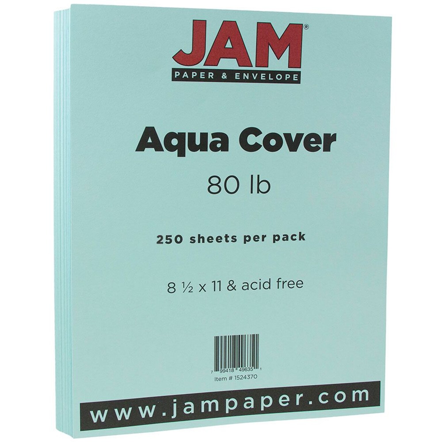 JAM Paper 80 lb. Cardstock Paper, 8.5" x 11", Aqua Blue, 250 Sheets