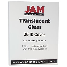 JAM Paper® Translucent Vellum 36lb Colored Cardstock, 8.5 x 11 Coverstock, Clear, 250 Sheets/Ream (1