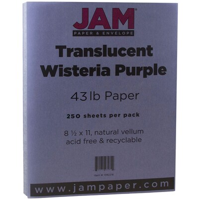 JAM Paper 43 lb. Cardstock Paper, 8.5 x 11, Wisteria Purple, 250 Sheets/Ream (1592216B)