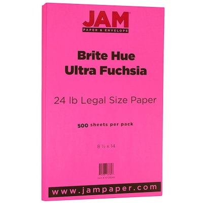 JAM Paper Smooth Colored 8.5 x 14 Color Copy Paper, 24 lbs., Fuchsia Pink, 500 Sheets/Ream (167282