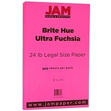 JAM Paper Smooth Colored 8.5 x 14 Color Copy Paper, 24 lbs., Fuchsia Pink, 500 Sheets/Ream (167282