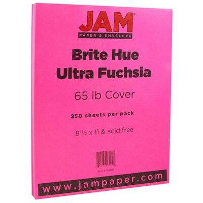 JAM Paper 65 lb. Cardstock Paper, 8.5" x 11", Ultra Fuchsia Pink, 250 Sheets/Ream (184851B)