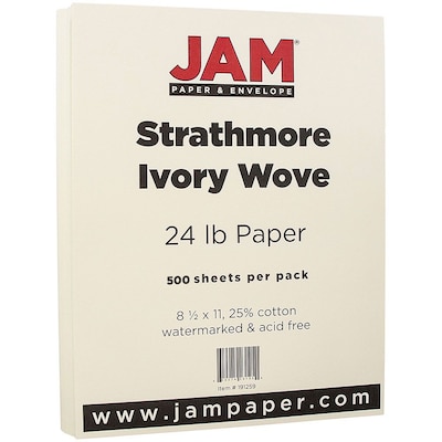 JAM Paper® Strathmore Paper - 8.5 x 11 - 24 lb. Strathmore Ivory Wove - 500/box