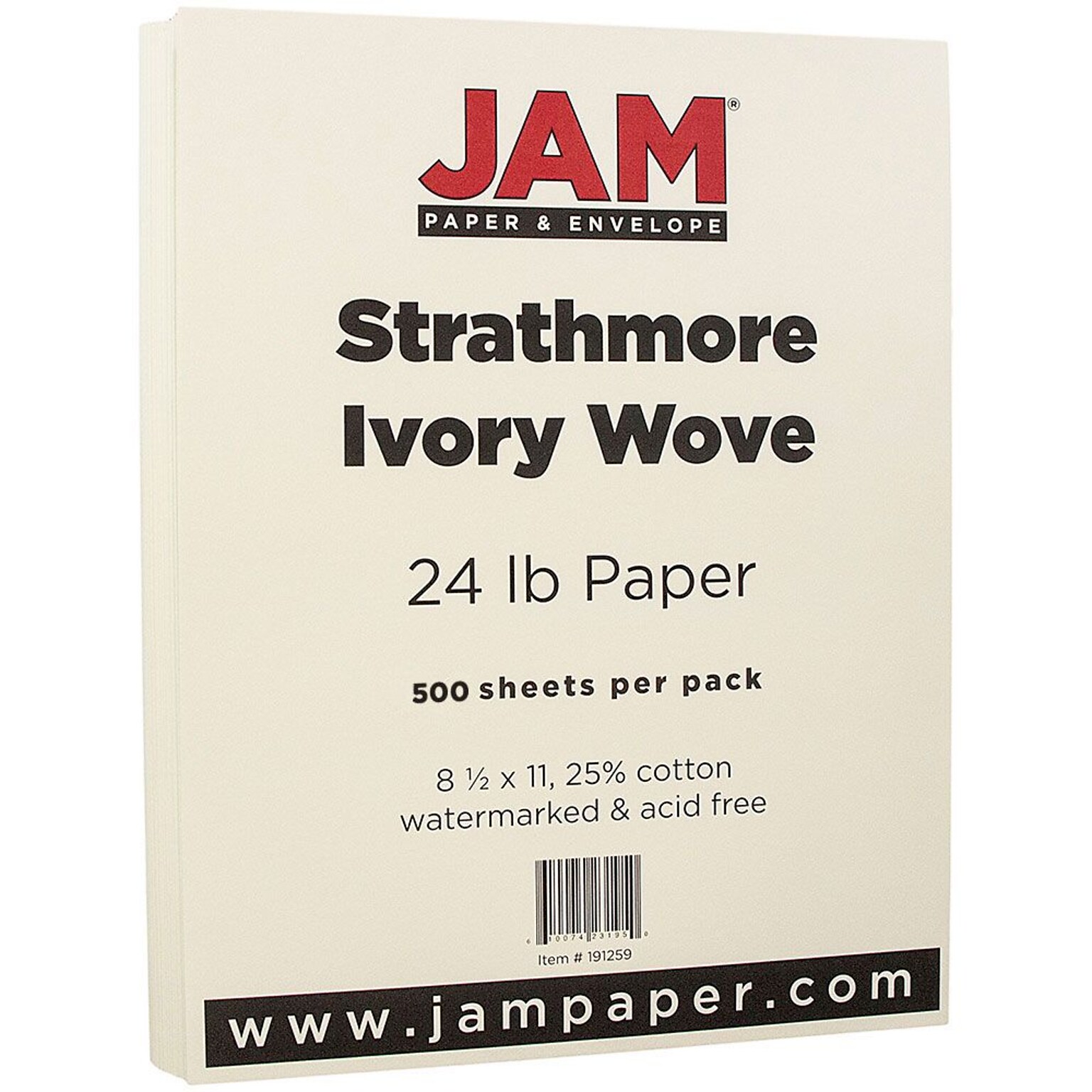 JAM Paper® Strathmore Paper - 8.5 x 11 - 24 lb. Strathmore Ivory Wove - 500/box