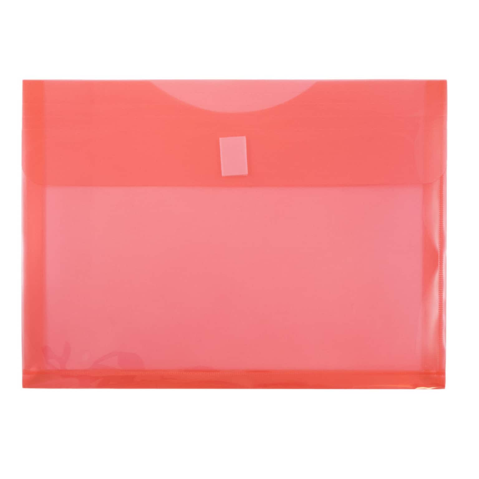 JAM Paper® Plastic Envelopes with Hook & Loop Closure, 1 Expansion, Letter Booklet, 9.75 x 13, Red Poly, 12/pack (218V1RE)