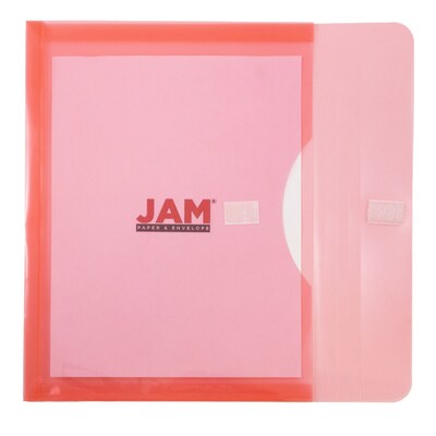 JAM Paper® Plastic Envelopes with Hook & Loop Closure, 1" Expansion, Letter Booklet, 9.75" x 13", Red Poly, 12/pack (218V1RE)