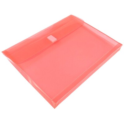 JAM Paper® Plastic Envelopes with Hook & Loop Closure, 1" Expansion, Letter Booklet, 9.75" x 13", Red Poly, 12/pack (218V1RE)
