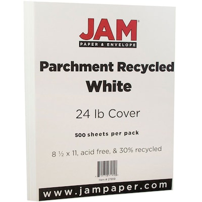 JAM Paper 8.5 x 11 Recycled Parchment Paper, 24 lbs., 100 Brightness, 500 Sheets/Ream (27010B)