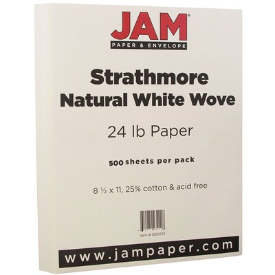 JAM Paper® Strathmore Paper - 8.5 x 11 - 24 lb. Strathmore Natural White Wove - 500/box