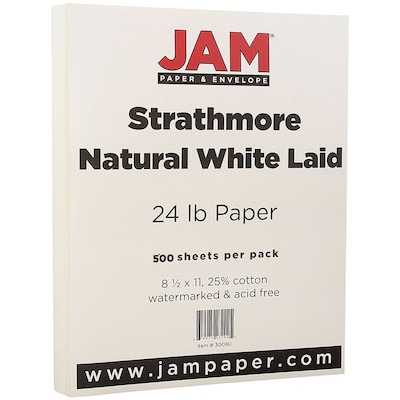 JAM Paper® Strathmore 24lb Paper, 8.5 x 11, Natural White Laid, 500 Sheets/Ream (300161B)