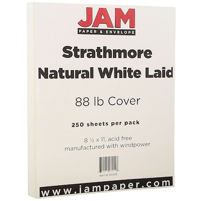 JAM Paper Strathmore 80 lb. Cardstock Paper, 8.5" x 11", Natural White, 250 Sheets/Ream (301015B)
