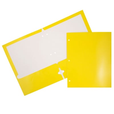 JAM Paper Laminated Glossy 3 Hole Punch 2-Pocket Folders, Yellow, 25/Pack (385GHPYED)