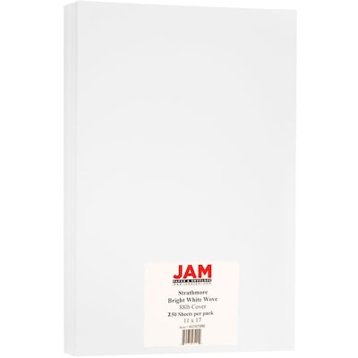 JAM Paper Strathmore 88 lb. Cardstock Paper, 11 x 17, Bright White, 250 Sheets/Ream (41747390B)