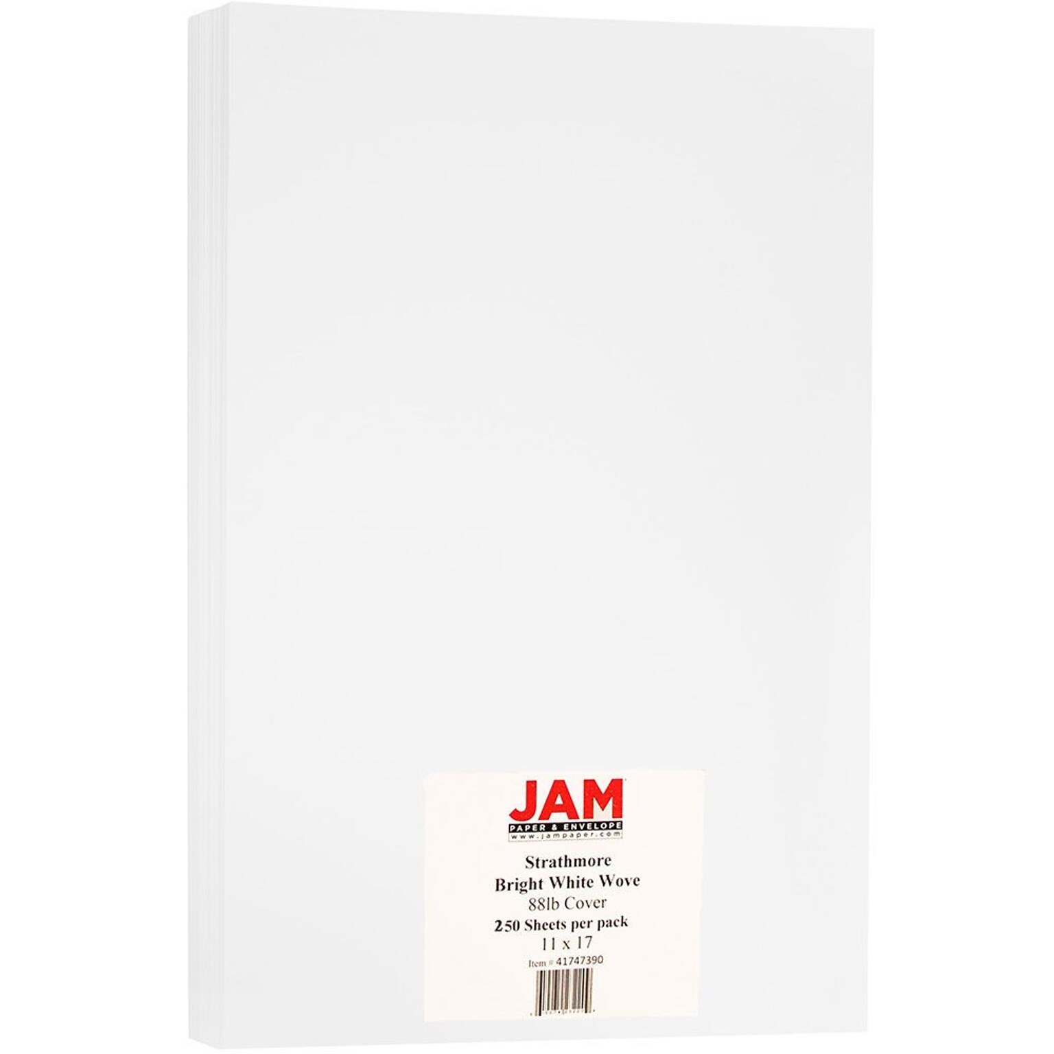 JAM Paper Strathmore 88 lb. Cardstock Paper, 11 x 17, Bright White, 250 Sheets/Ream (41747390B)