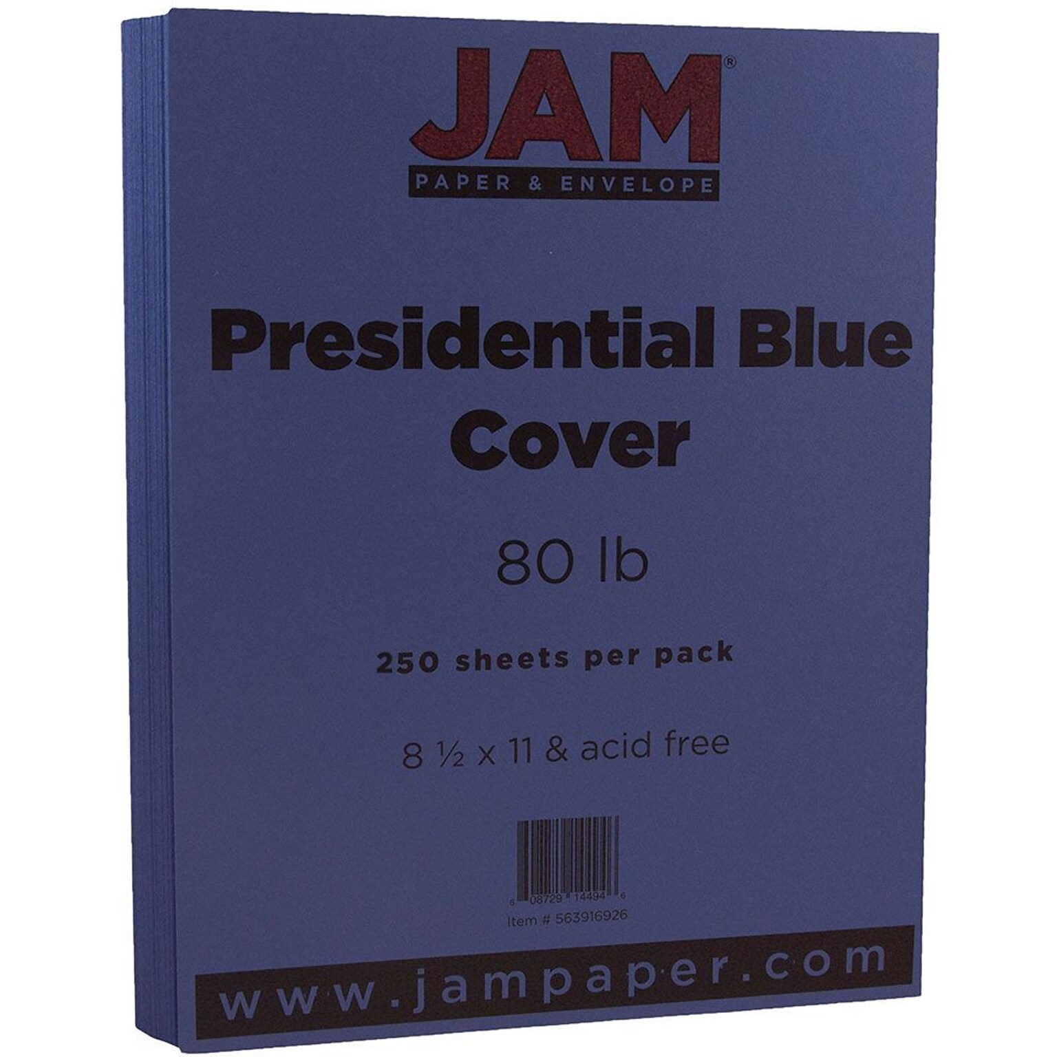 JAM Paper® Matte Cardstock, 8.5 x 11, 80lb Presidential Blue, 250/ream (563916926B)