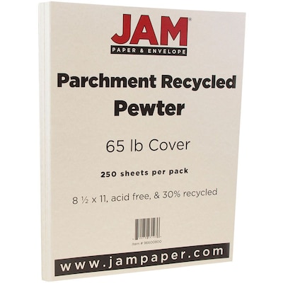 JAM Paper Parchment 65 lb. Cardstock Paper, 8.5" x 11", Pewter Gray, 250 Sheets/Ream (96600800B)