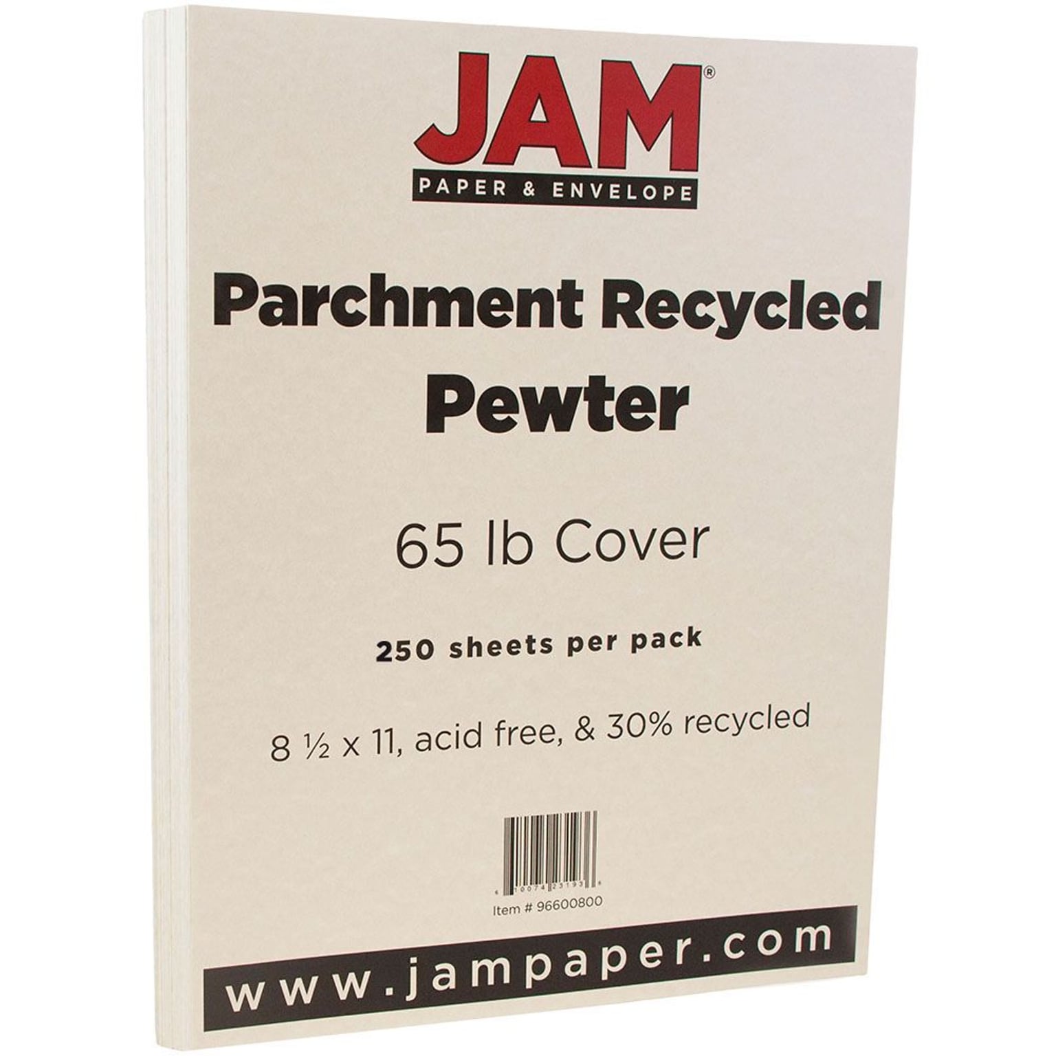 JAM Paper Parchment 65 lb. Cardstock Paper, 8.5 x 11, Pewter Gray, 250 Sheets/Ream (96600800B)