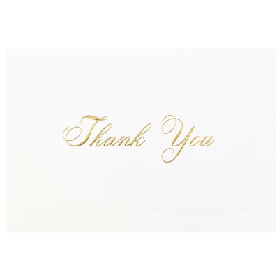 JAM Paper® Thank You Cards Set, Bright White Gold Script, 104 Note Cards with 100 Envelopes (BW98000)