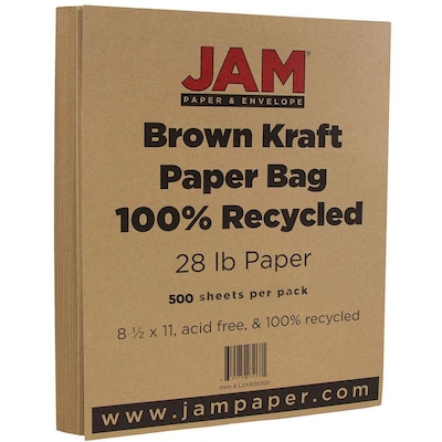 JAM Paper® Matte 28lb Paper, 8.5 x 11, Brown Kraft, 500 Sheets/Ream (LEKR36926B)