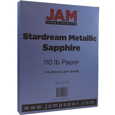 JAM Paper® Metallic Cardstock, 8.5 x 11, 110lb Stardream Metallic Sapphire Blue, 50/pack (173SD8511S