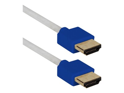 QVS® HDT-10FB 10' High Speed HDMI UltraHD 4K Thin Flexible Cable with Ethernet, White/Blue