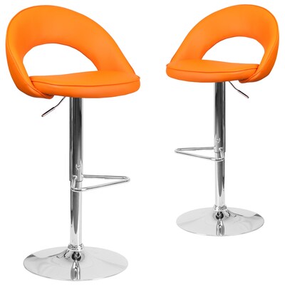 Flash Furniture Orange Vinyl Rounded Back Adjustable Height Barstool with Chrome Set of 2 (CH-132491-ORG-GG)