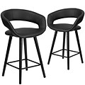 Flash Furniture Brynn Series 24 High Black Vinyl Counter Height Stool with Wood Frame, Set of 2 (CH-152561-BK-VY-GG)