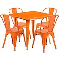 Flash Furniture 31.5 Square Orange Metal Indoor-Outdoor Table Set with 4 Stack Chairs (ET-CT002-4-30-OR-GG)
