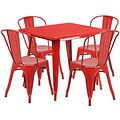 Flash Furniture 31.5 Square Red Metal Indoor-Outdoor Table Set with 4 Stack Chairs (ET-CT002-4-30-RED-GG)
