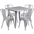 Flash Furniture 31.5 Square Silver Metal Indoor-Outdoor Table Set with 4 Stack Chairs (ET-CT002-4-30-SIL-GG)