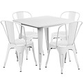 Flash Furniture 31.5 Square White Metal Indoor-Outdoor Table Set with 4 Stack Chairs (ET-CT002-4-30-WH-GG)