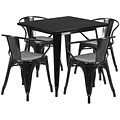 Flash Furniture 31.5 Square Black Metal Indoor-Outdoor Table Set with 4 Arm Chairs (ET-CT002-4-70-BK-GG)