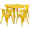 Flash Furniture 31.5 Square Yellow Metal Indoor-Outdoor Table Set with 4 Arm Chairs (ET-CT002-4-70-YL-GG)