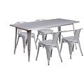 Flash Furniture 31.5 x 63 Rectangular Silver Metal Indoor-Outdoor Table Set with 4 Arm Chairs (ET-CT005-4-70-SIL-GG)
