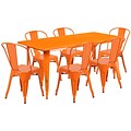 Flash Furniture 31.5 x 63 Rectangular Orange Metal Indoor-Outdoor Table Set with 6 Stack Chairs (ET-CT005-6-30-OR-GG)