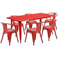 Flash Furniture Rectangular Metal Indoor-Outdoor Table Set with 6 Arm Chairs, 31.5 x 63, Red (ET-CT005-6-70-RED-GG)