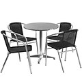 Flash Furniture 27.5 Round Aluminum Indoor-Outdoor Table with 4 Black Rattan Chairs (TLH-ALUM-28RD-020BKCHR4-GG)