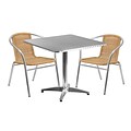 Flash Furniture 31.5 Square Aluminum Indoor-Outdoor Table with 2 Beige Rattan Chairs (TLH-ALUM-32SQ-020BGECHR2-GG)